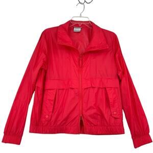Columbia Packable Windbreaker Jacket Womens Size S Bright Coral Full Zip Unlined